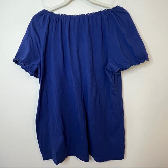 JM Collection Blue Peasant Blouse Sz XL Beaded Smocked Tie Front Bohemian - Picture 2 of 6